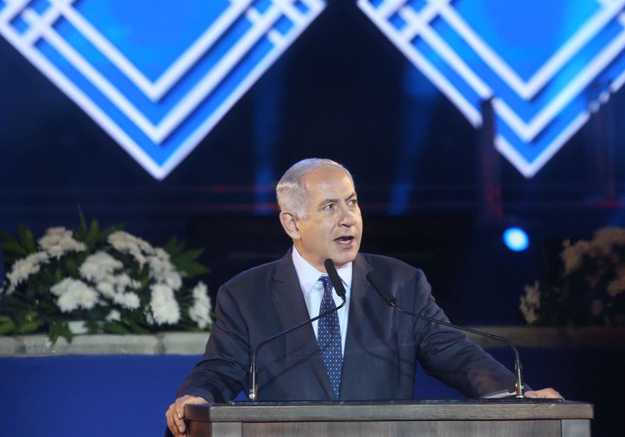 Israeli Prime Minister Benjamin Netanyahu speaks at a memorial ceremony honoring the fallen of Israel's Six Day War in Latrun on Monday June 5, 2017.