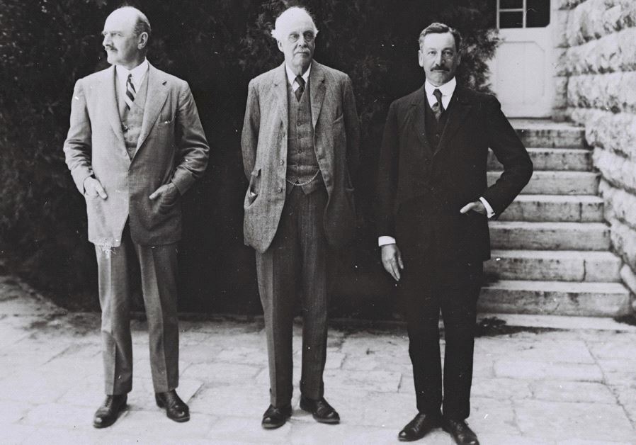 From left: Gen. Edmund Allenby, commander of Britian’s Egyptian Expeditionary Force; Balfour; and Sir Herbert Samuel, the first British High Commissioner of Palestine (and a Jew)