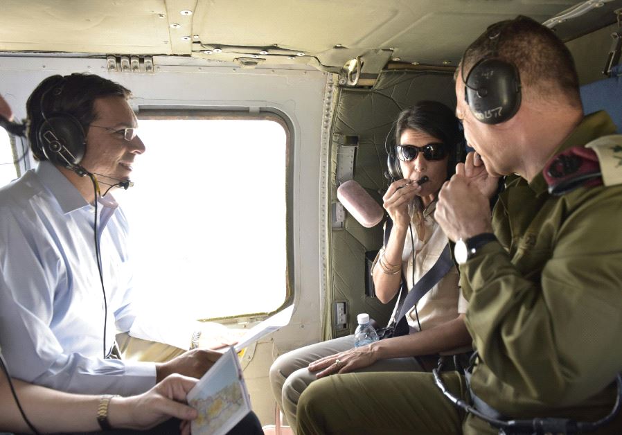 US Ambassador to the UN, Nikki Haley flies over Israel