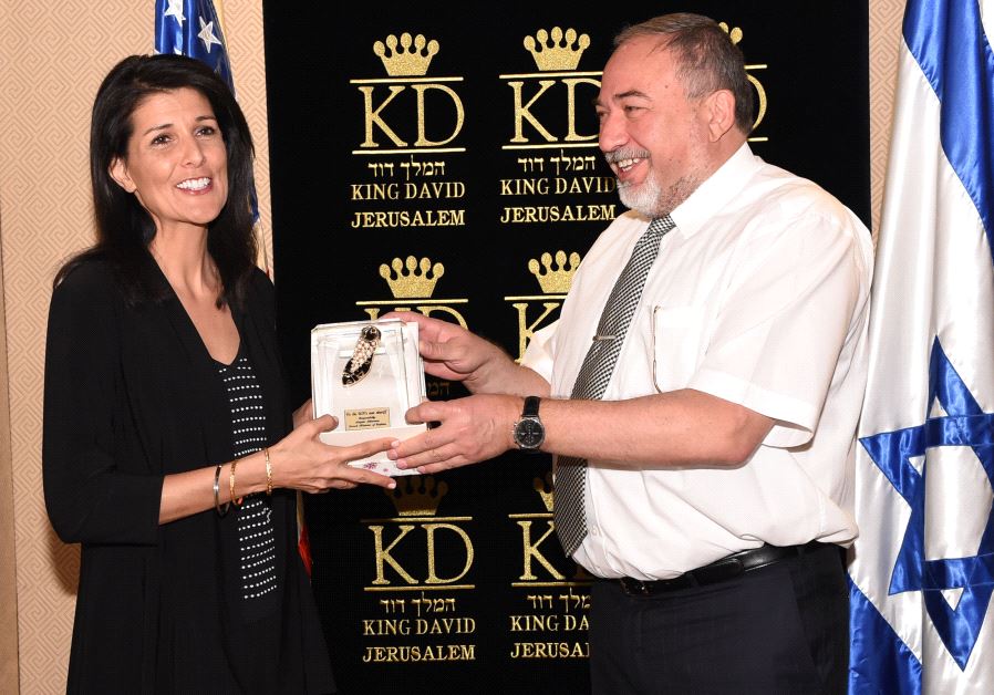 US envoy to the UN Nikki Haley with Israeli Defense Minister Avigdor Liberman.