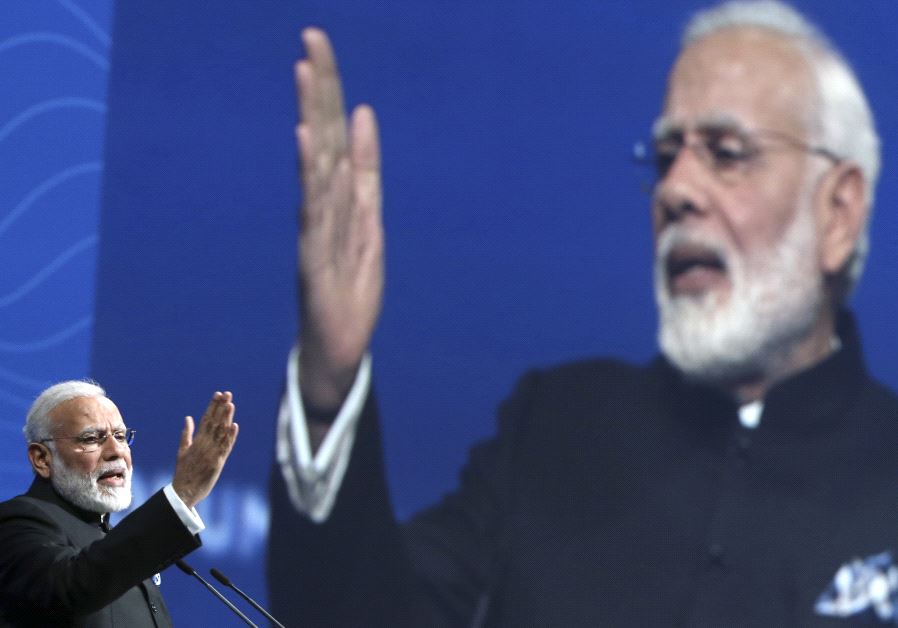 Indian Prime Minister Narendra Modi delivers a speech during a session of the St. Petersburg International Economic Forum (SPIEF), Russia, June 2, 2017. 