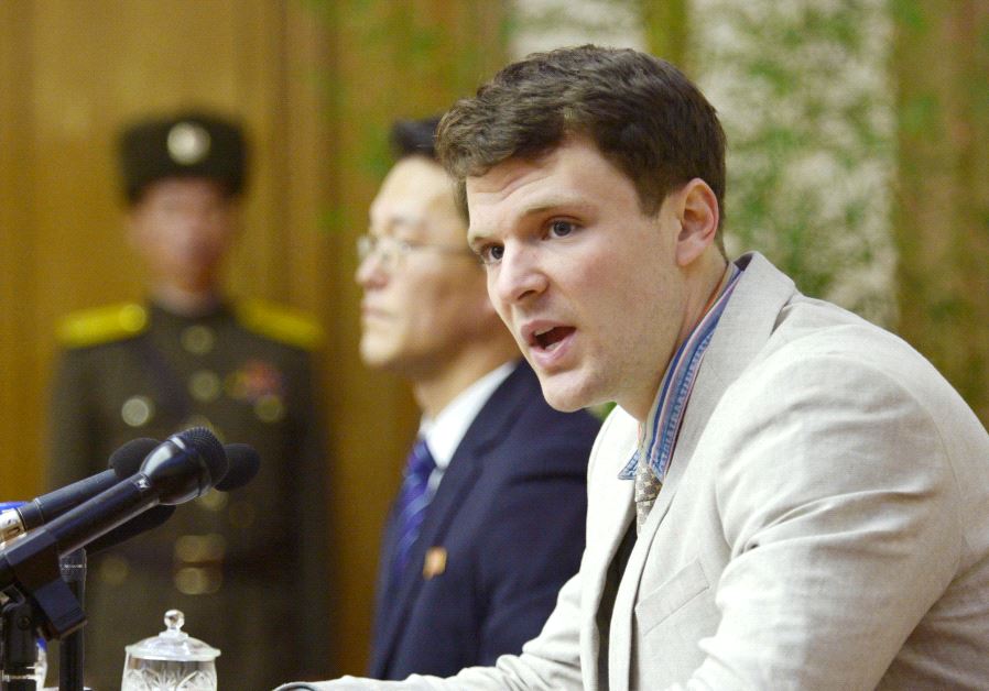 FILE PHOTO - Otto Frederick Warmbier attends a news conference in Pyongyang, North Korea, in this photo released by Kyodo February 29, 2016. 