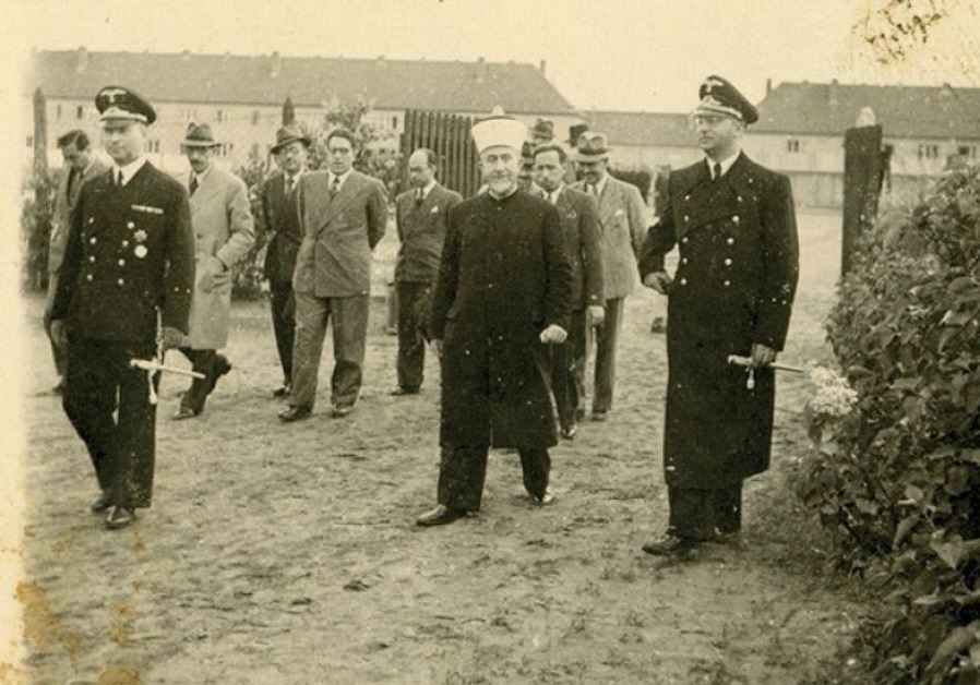 Haj Amin al-Husseini pictured visiting an unnamed German camp during World War II. 