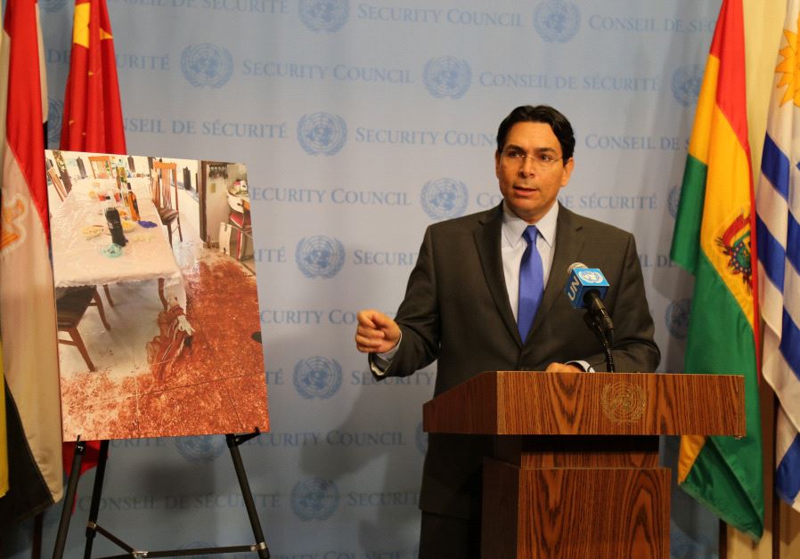 Israeli Ambassador to the United Nations Danny Danon addresses the press outside the UN Security Council, July 24, 2017.